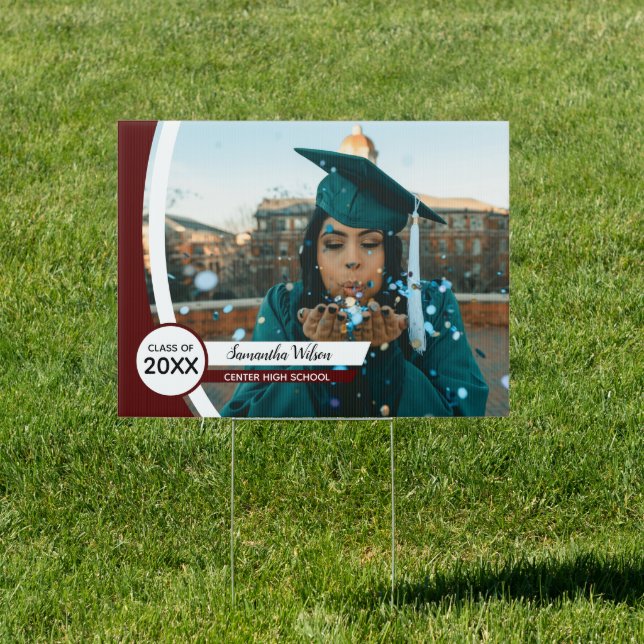 Maroon Curved Frame Photo Graduation Yard Sign (Insitu)