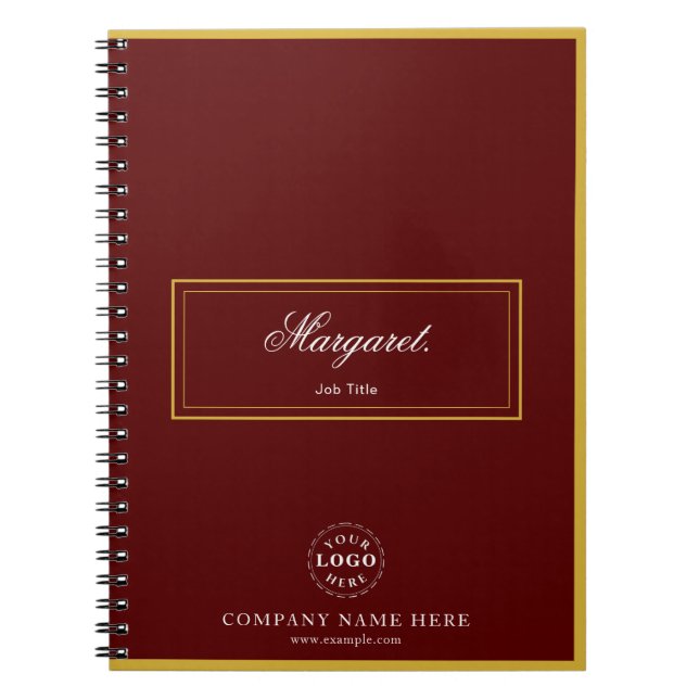 Maroon Custom Spiral Notebook with Name & Logo (Front)