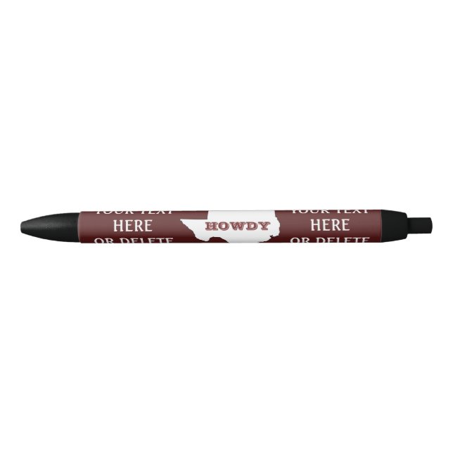 Maroon Custom Text Texas Map Outline Howdy Texan Pen (Front)