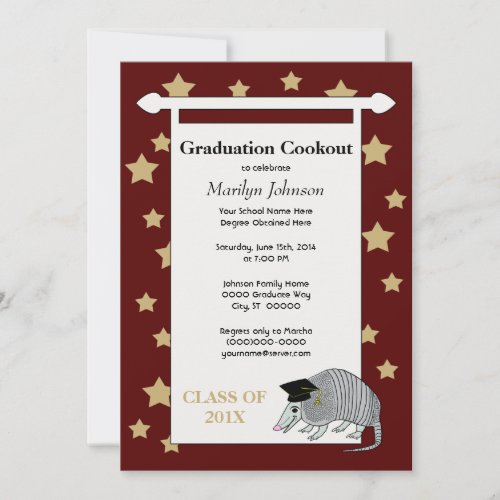 Maroon Cute Armadillo Stars Graduation Party Announcement