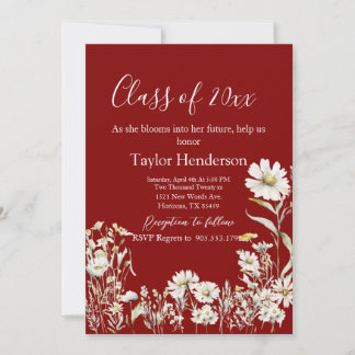 Maroon & Daisy Photo Greenery Graduation Invitation