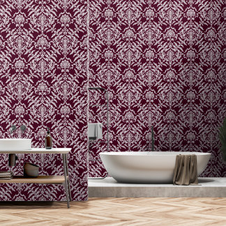 Maroon Damask Color Peel and Stick Removable Vinyl Wallpaper