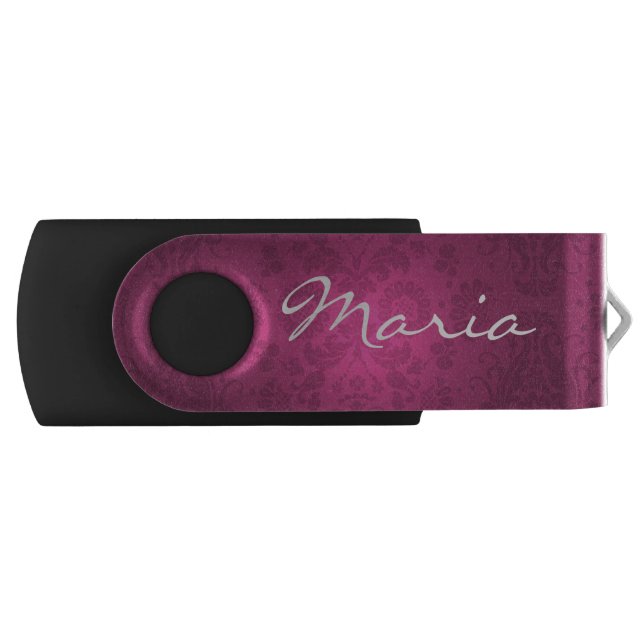 Maroon Damask Glow Flash Drive (Front)