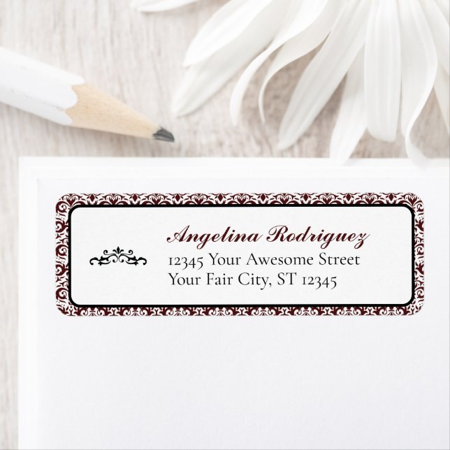 Maroon Damask Pattern Graduation Label (Insitu)