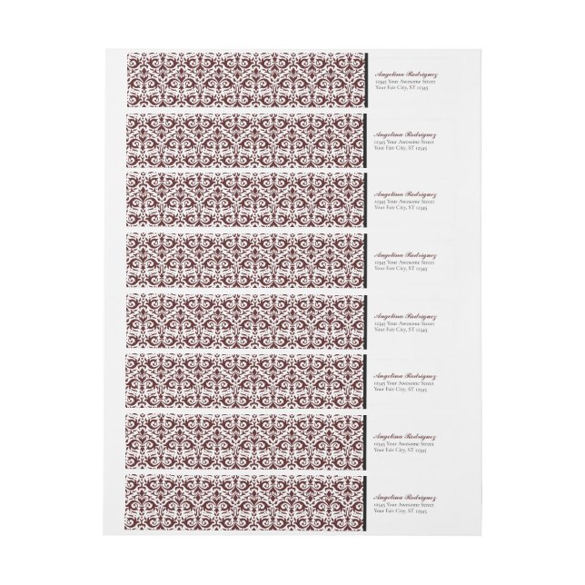 Maroon Damask Pattern Graduation Wrap Around Label (Sheet)