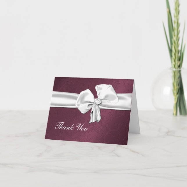 Maroon Damask Thank You Card (Front)
