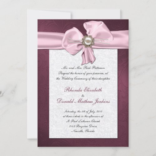 Maroon Damask Wedding Invitation