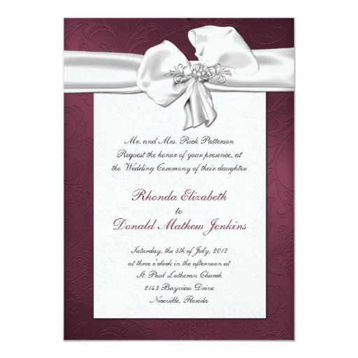 Maroon Damask Wedding Invitation | Zazzle