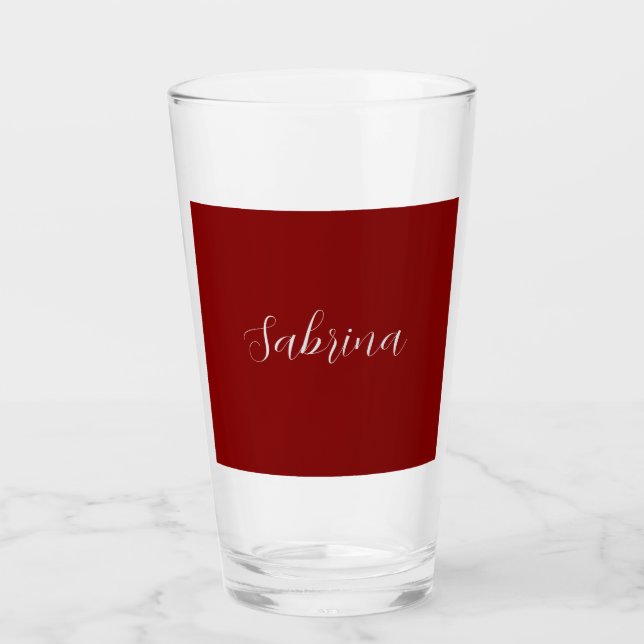 Maroon Dark Red Professional Calligraphy Add Name Glass (Front)
