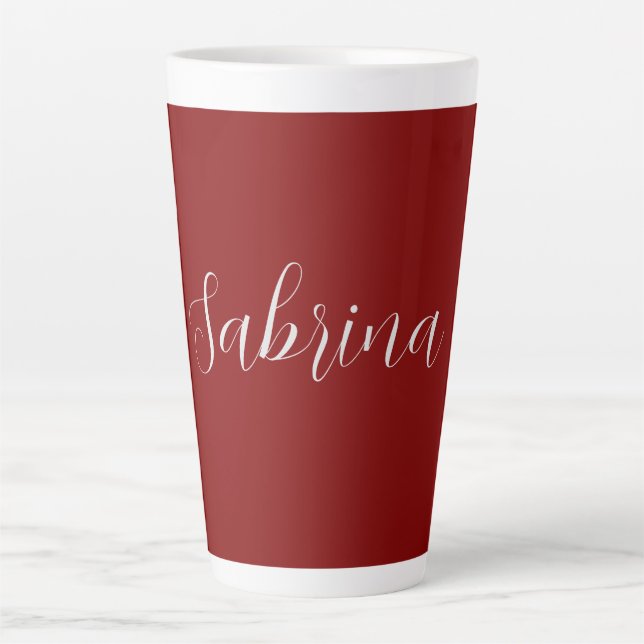 Maroon Dark Red Professional Calligraphy Add Name Latte Mug (Front)