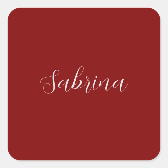 Maroon Dark Red Professional Calligraphy Add Name Square Sticker (Front)