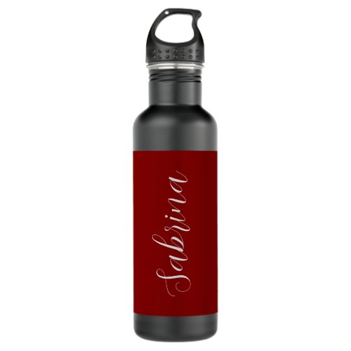 Maroon Dark Red Professional Calligraphy Add Name Stainless Steel Water Bottle