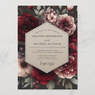 Maroon Decadent Bouquet Wedding Invitation