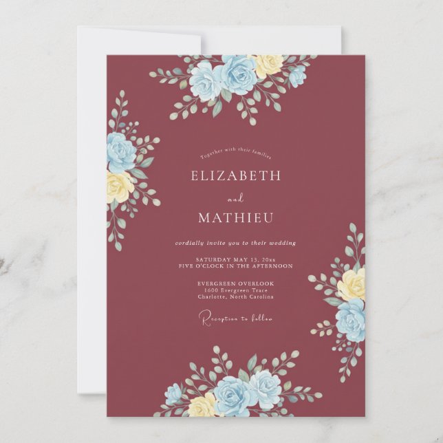 Maroon Delicate Botanical Wedding Invitation (Front)