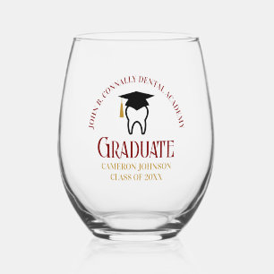 Maroon Dental School Custom Dentist Graduation Stemless Wine Glass