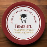 Maroon Dental School Custom Graduation Party Paper Plates<br><div class="desc">This custom maroon and gold dental school graduation party paper plate features a tooth wearing a graduation cap for a class of 2024 dentistry graduate. Customize with your graduating year for great personalized dental hygienist,  orthodontist,  or dentist graduation decor.</div>