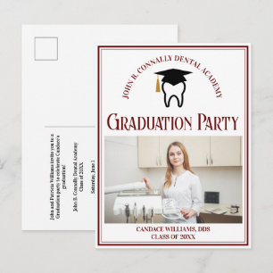 Maroon Dental School Photo Custom Graduation Party Invitation Postcard