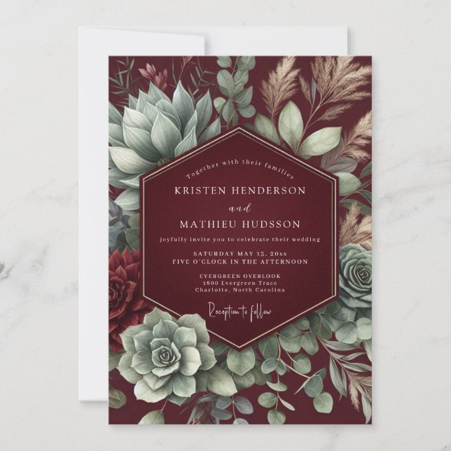 Maroon Desert Bloom Wedding Invitation (Front)