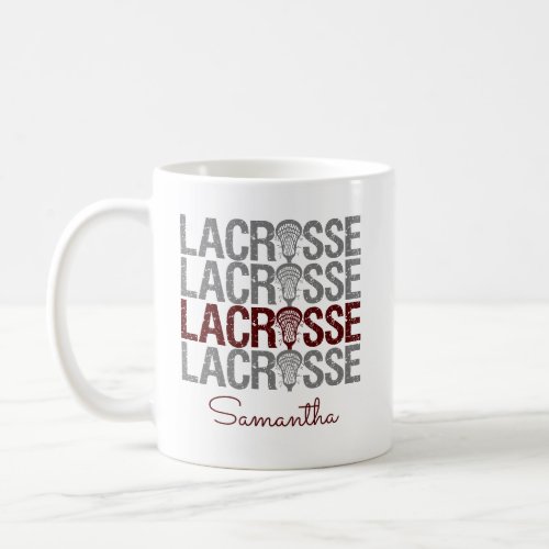 Maroon Distressed Lacrosse Word Coffee Mug