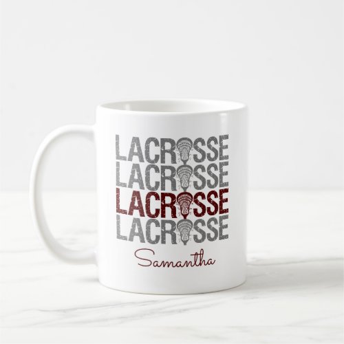 Maroon Distressed Lacrosse Word Coffee Mug