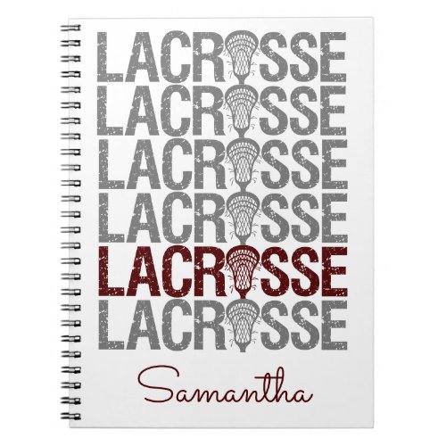 Maroon Distressed Lacrosse Word Notebook