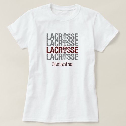 Maroon Distressed Lacrosse Word T_Shirt