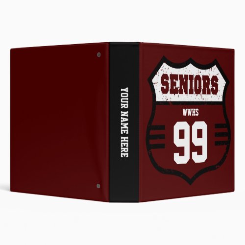 Maroon Distressed Seniors Road Sign 3 Ring Binder