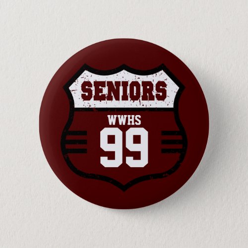 Maroon Distressed Seniors Road Sign Button