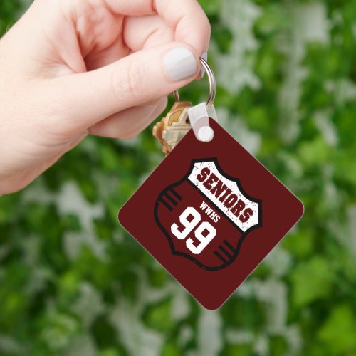 Maroon Distressed Seniors Road Sign Keychain