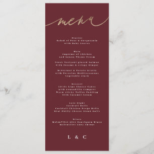Maroon Elegant Dark Red Plum Burgundy Wedding Menu