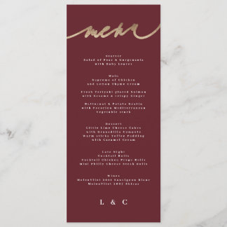 Maroon Elegant Dark Red Plum Burgundy Wedding Menu