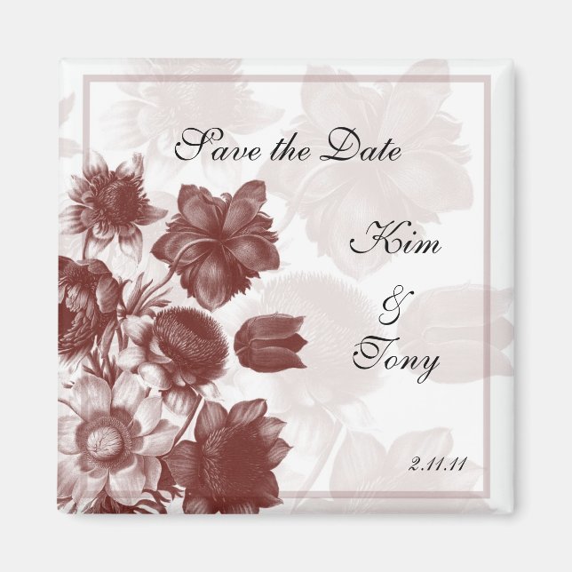 Maroon Elegant Flower Wedding Favor Magnets (Front)