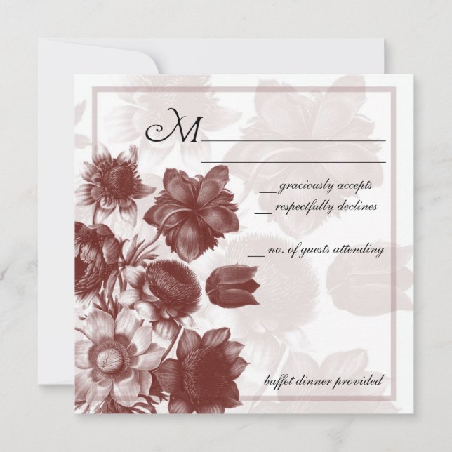 Maroon Elegant Flower Wedding RSVP Cards (Front)