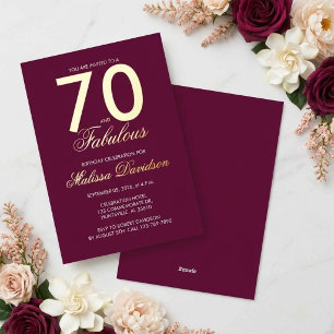 Maroon Elegant Gold Foil Seventy and Fabulous Invitation