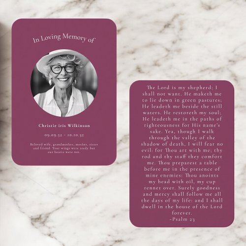 Maroon Elegant Psalm 23 Funeral Remembrance