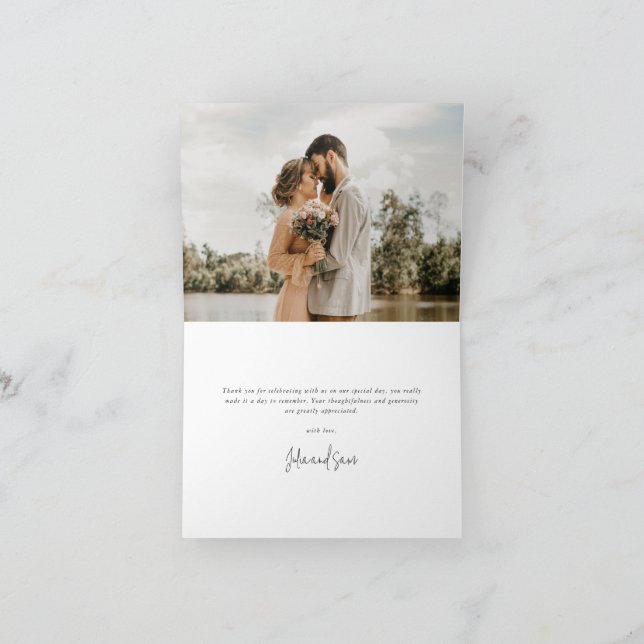 Maroon Elegant Script Wedding Photo+Message Thank You Card (Inside)