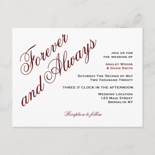Maroon Elegant Script Wedding Postcard (Front)