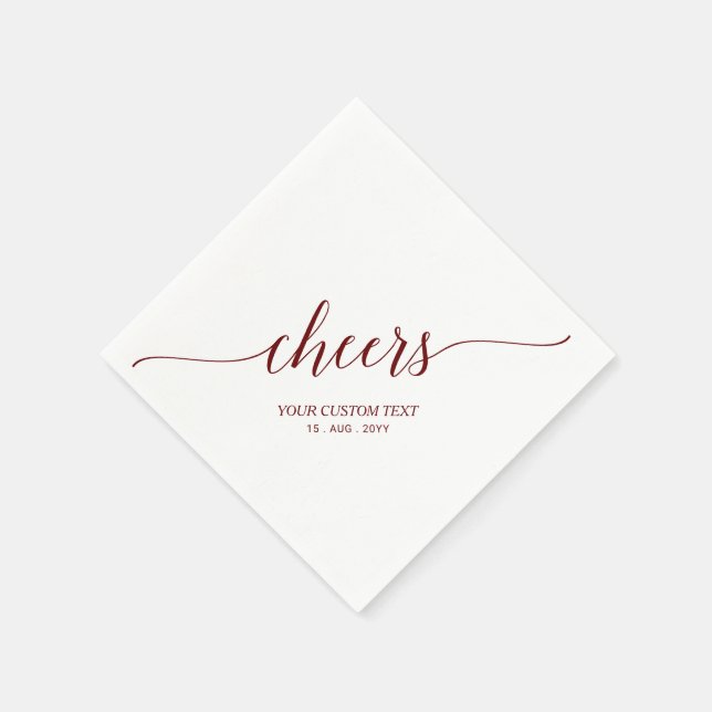 Maroon | Elegant Stylish Lettering Cheers Party Napkins (Corner)