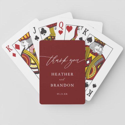 Maroon Elegant Wedding Thank You Favor Poker Cards