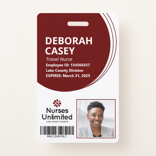 Maroon Employee ID Security Photo Badge Barcode