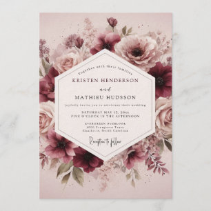 Maroon Ethereal Bloom Wedding Invitation