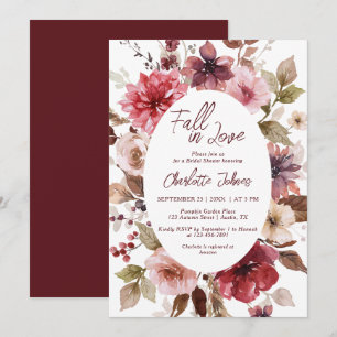 Maroon Fall in Love Blush Burgundy Bridal Shower Invitation