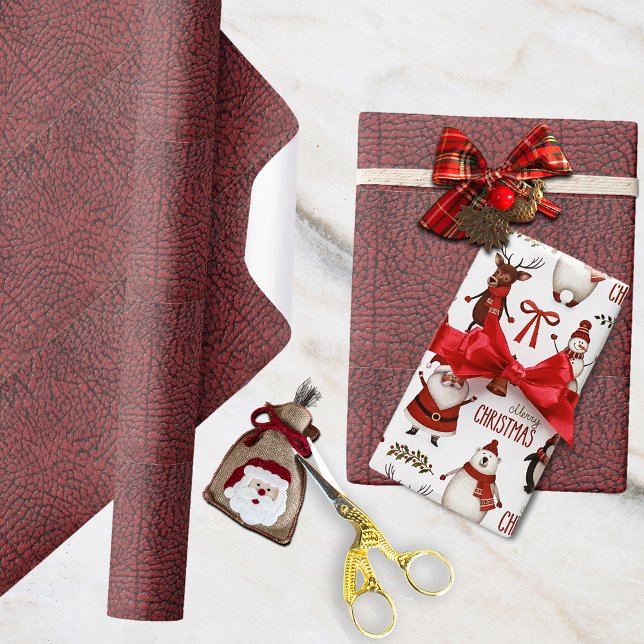Maroon Faux Textured Leather Wrapping Paper (Creator Uploaded)