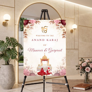 Maroon Floral Anand Karaj Welcome Foam Board