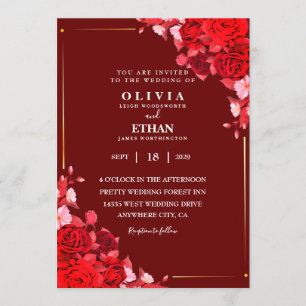maroon floral and leaves Elegant wedding card