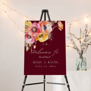 Maroon Floral Elegant Welcome Wedding Foam Board