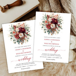 Maroon Floral Greenery Bohemian Fall Wedding Invit Invitation