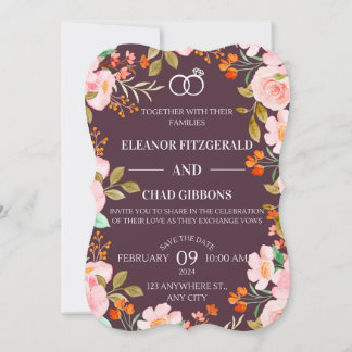 Maroon Floral Wedding Invitation