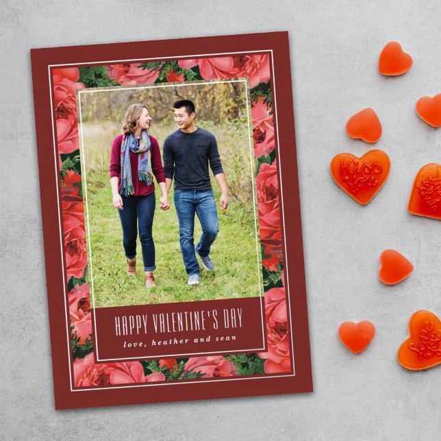 Maroon Foil Rose Frame Valentine's Day Photo Card (Creator Uploaded)