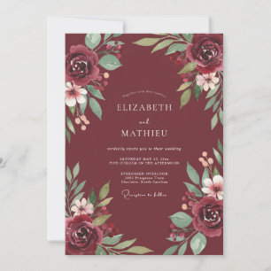 Maroon Foliage Eucalyptus Wedding Invitation